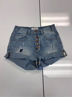 One Teaspoon Harlets Light Blue Distressed Button-Front Jean Shorts. Size 25